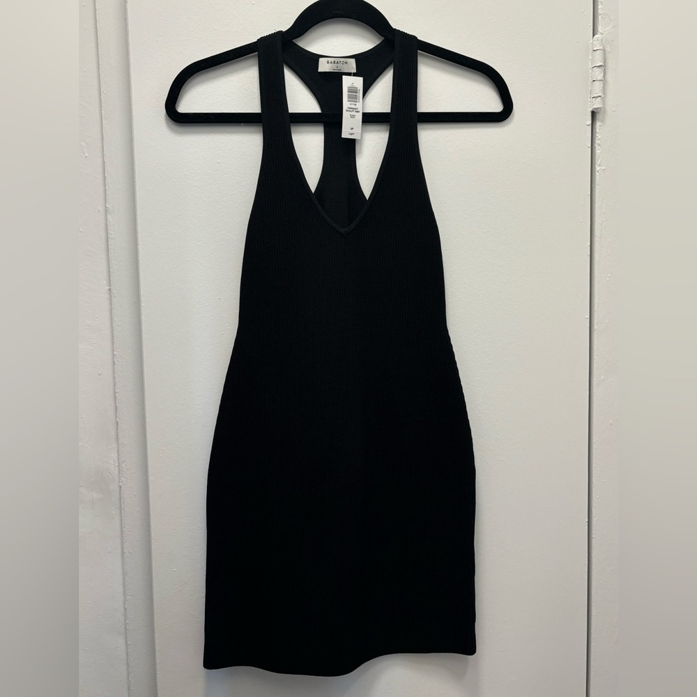 Babaton Black Ribbed Mini Dress